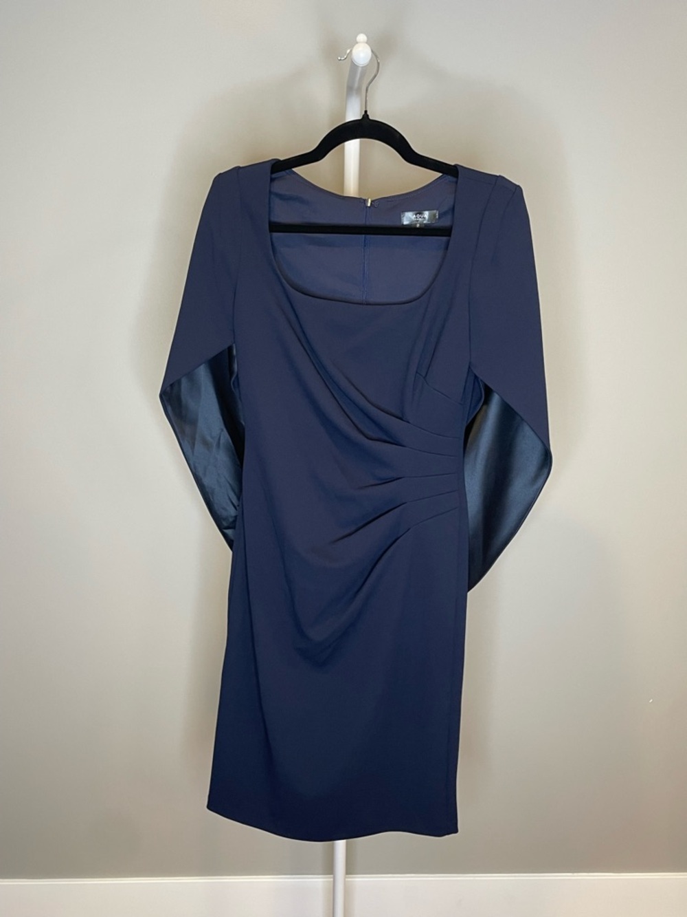 Aqua Formal Navy Cape Sleeve Ruched Cocktail Dress A26780